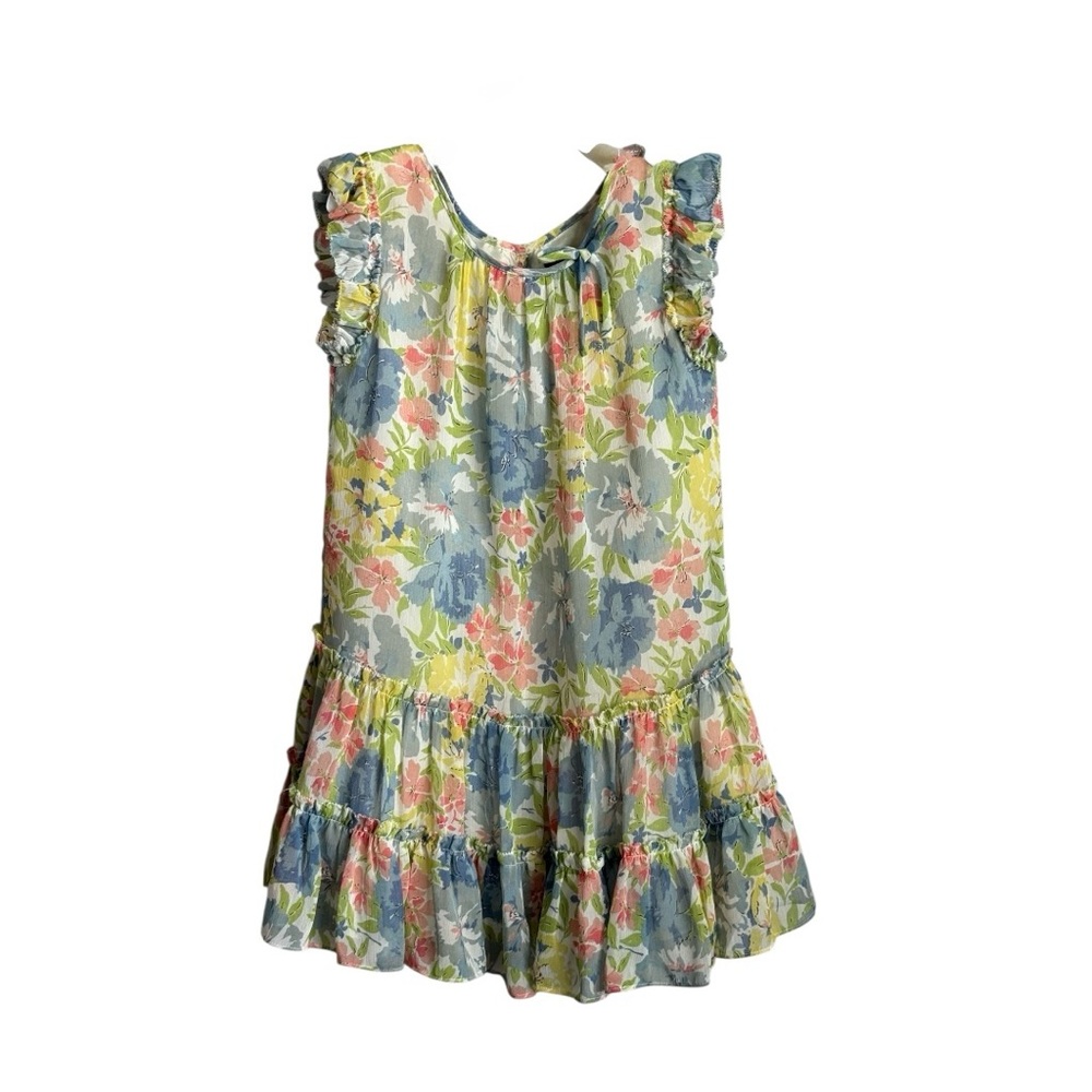 Ralph Lauren Girls Floral Ruffle Tiered Drop Waist, Watercolor Dress Size 6